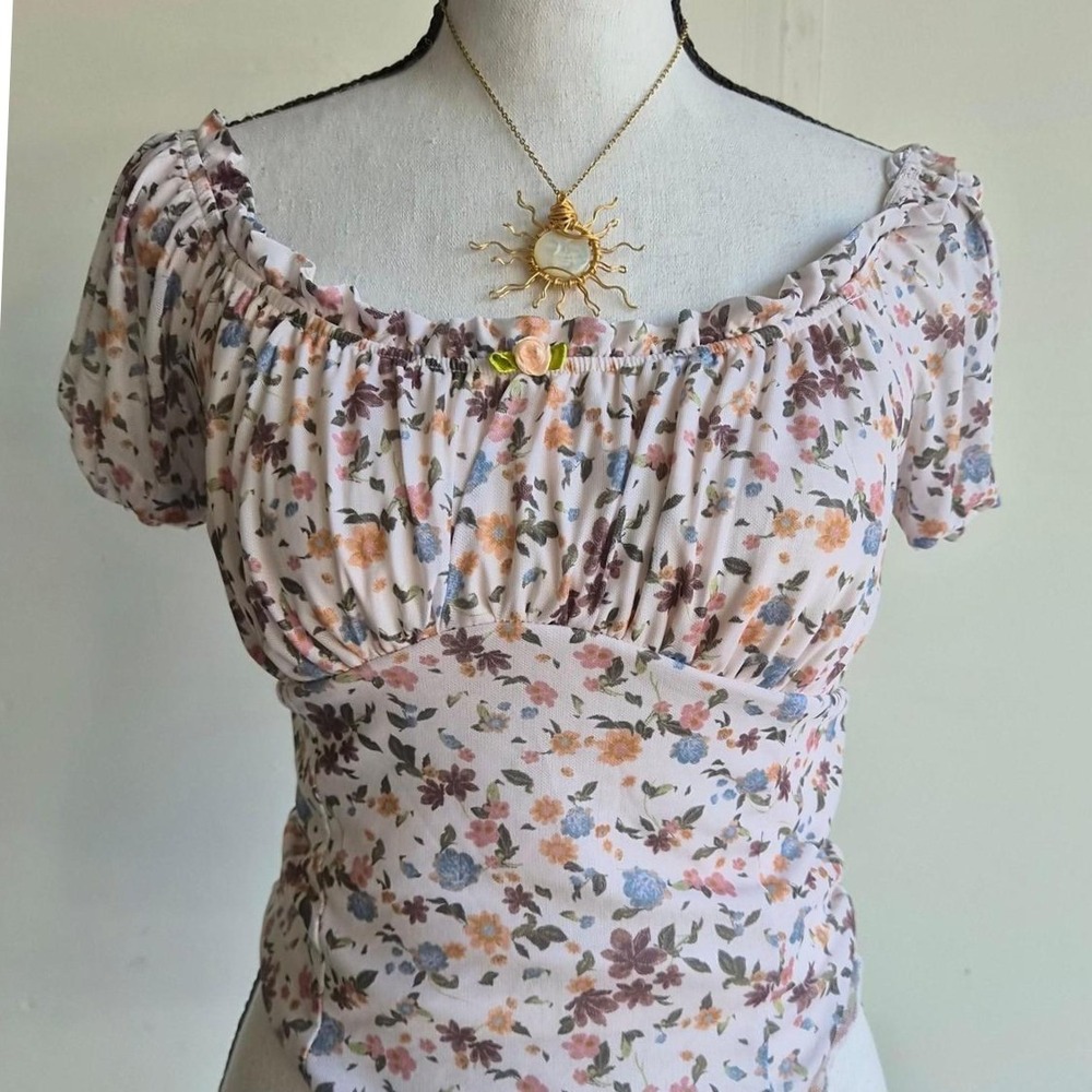 Stitch & Pine Floral Milkmaid Top Womens XS Cottagecore Coquette Fairycore Boho